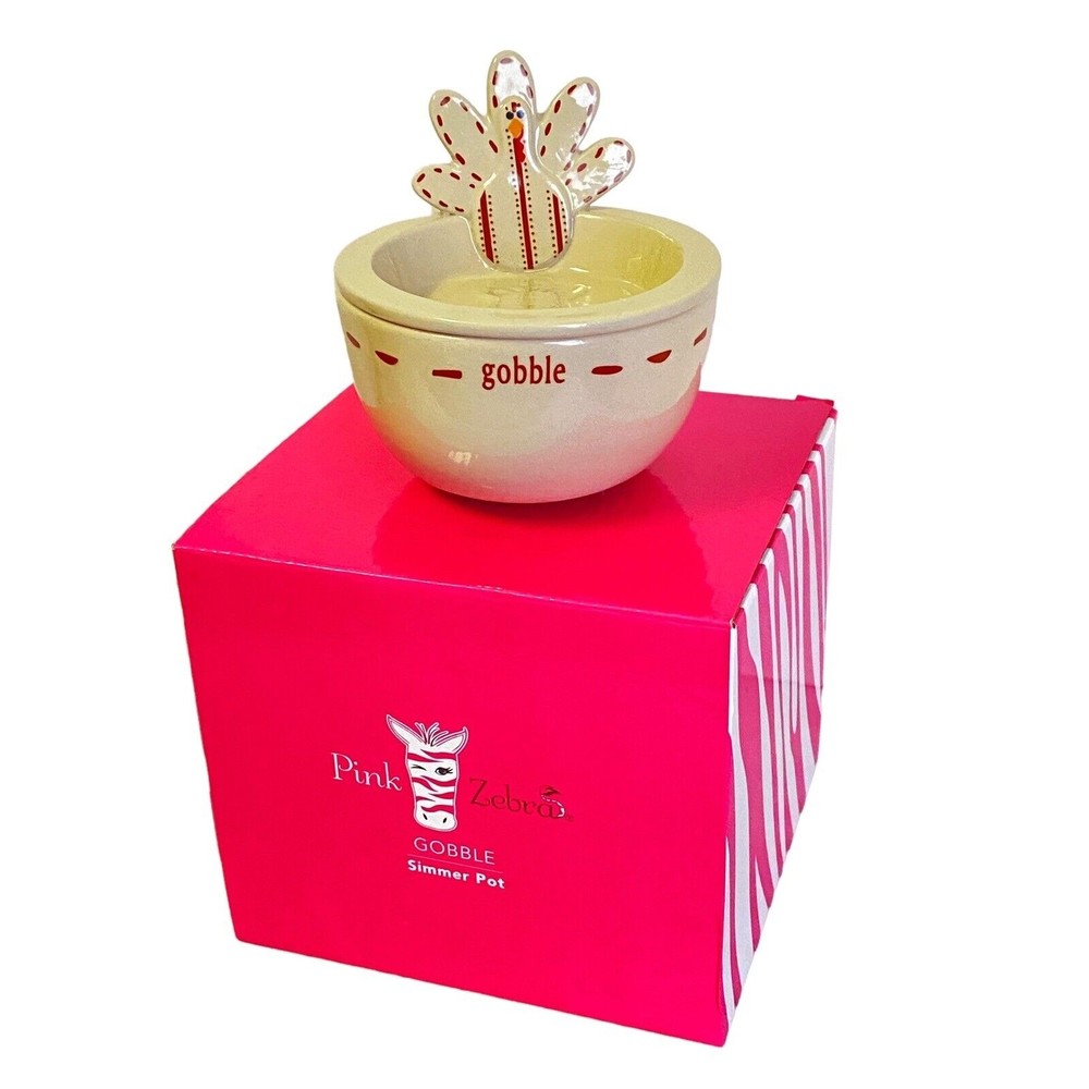 Pink Zebra Gobble Simmer Pot Turkey Candle Wax Warmer 2 Pc Thanksgiving Tan Red